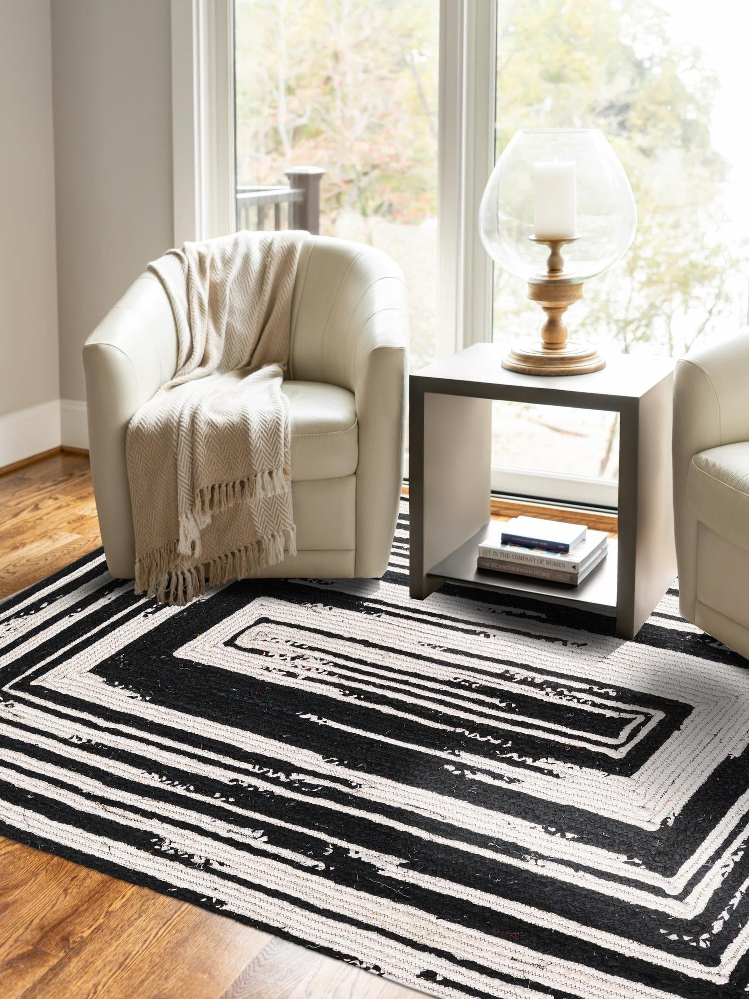 Black and White 9' x 12' 2 Braided Chindi Rectangle Area Rug 100% Cotton Hand Braided Natural Eco-Friendly Boho Style Modern Carpet for Living Rooms Dining Office Dorm for Sale at Rug Engine