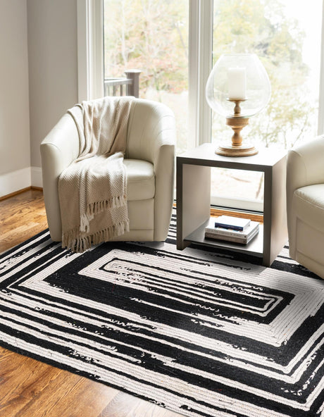 Black and White 5' 1 x 8' Braided Chindi Rectangle Area Rug 100% Cotton Hand Braided Natural Eco-Friendly Boho Style Modern Carpet for Living Rooms Dining Office Dorm for Sale at Rug Engine
