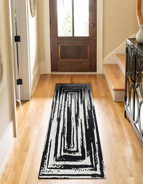 Black and White 2' 7 x 6' 1 Braided Chindi Runner Area Rug 100% Cotton Hand Braided Natural Eco-Friendly Boho Style Modern Carpet for Living Rooms Dining Office Dorm for Sale at Rug Engine
