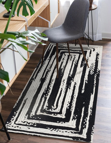 Black and White 2' 7 x 6' 1 Braided Chindi Runner Area Rug 100% Cotton Hand Braided Natural Eco-Friendly Boho Style Modern Carpet for Living Rooms Dining Office Dorm for Sale at Rug Engine