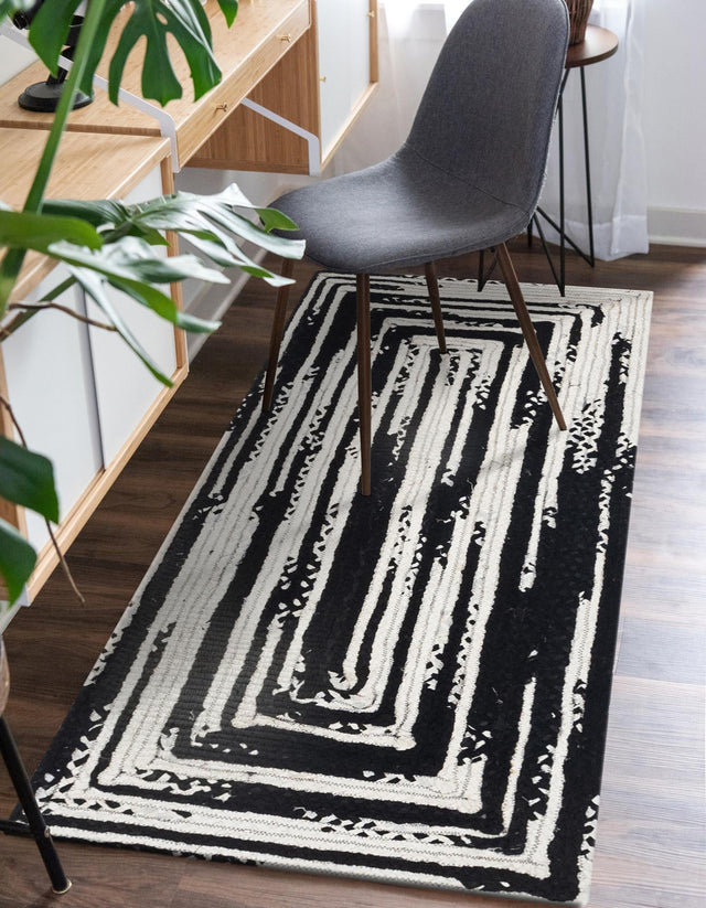 Black and White 2' 7 x 6' 1 Braided Chindi Runner Area Rug 100% Cotton Hand Braided Natural Eco-Friendly Boho Style Modern Carpet for Living Rooms Dining Office Dorm for Sale at Rug Engine