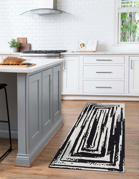 Black and White 2' 7 x 6' 1 Braided Chindi Runner Area Rug 100% Cotton Hand Braided Natural Eco-Friendly Boho Style Modern Carpet for Living Rooms Dining Office Dorm for Sale at Rug Engine