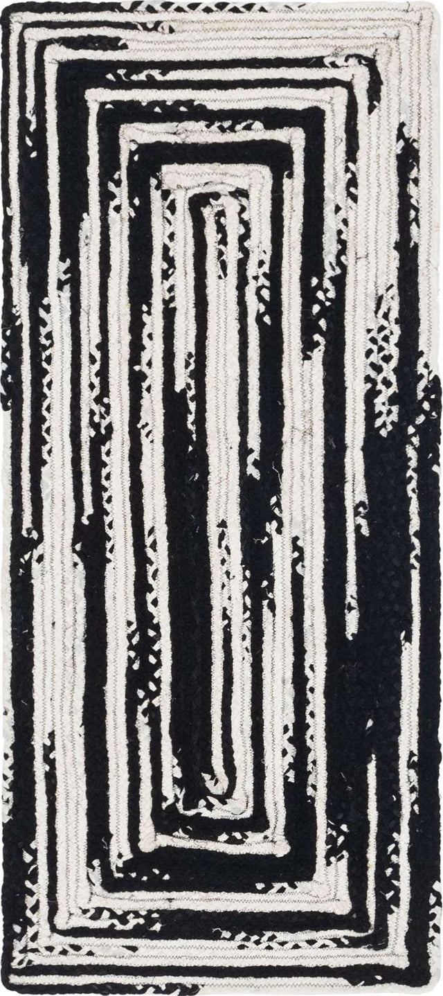 Black and White 2' 7 x 6' 1 Braided Chindi Runner Area Rug 100% Cotton Hand Braided Natural Eco-Friendly Boho Style Modern Carpet for Living Rooms Dining Office Dorm for Sale at Rug Engine