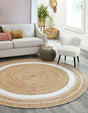 Natural and White 8' x 8' Braided Jute Round Rug