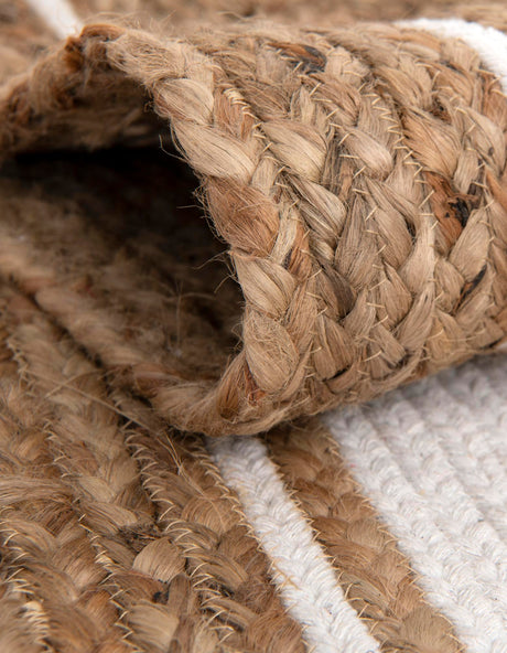 Natural and White 8' x 8' Braided Jute Round Area Rug 100% Jute Hand Braided Natural Eco-Friendly Boho Style Carpet for Living Rooms Dining Office Space Dorms for Sale at Rug Engine