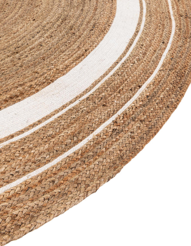 Natural and White 8' x 8' Braided Jute Round Rug