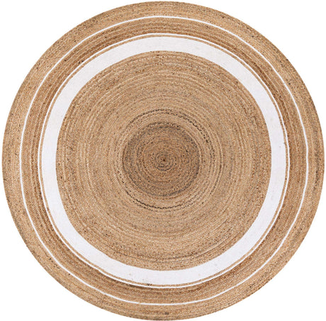Natural and White 8' x 8' Braided Jute Round Rug