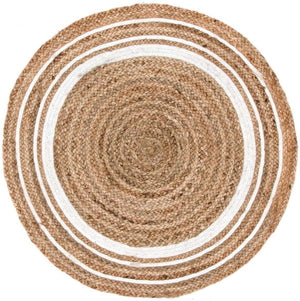 Natural and White 3' 3 x 3' 3 Braided Jute Round Rug