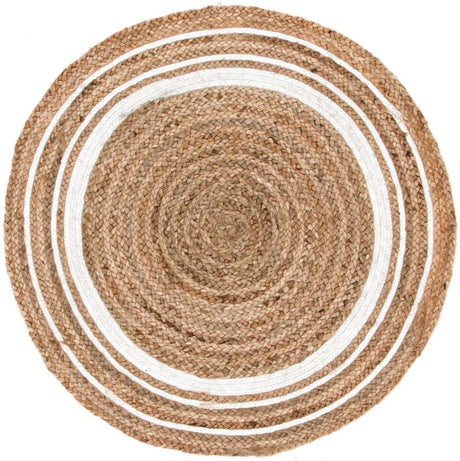 Natural and White 3' 3 x 3' 3 Braided Jute Round Rug