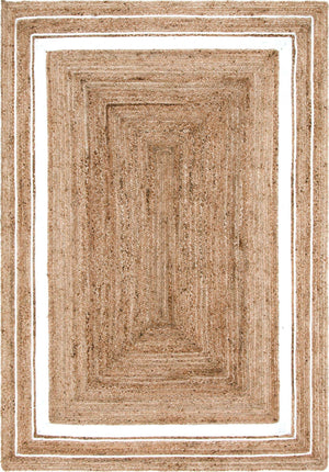 Natural and White 6' 1 x 9' Braided Jute Rectangle Rug