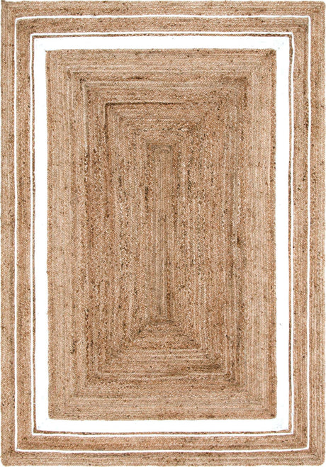 Natural and White 6' 1 x 9' Braided Jute Rectangle Rug