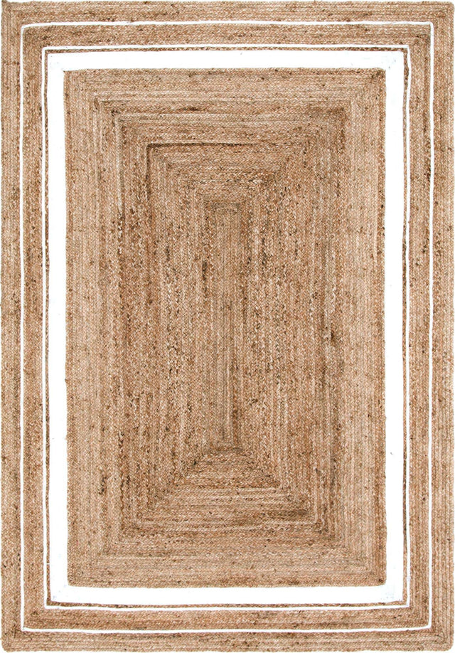 Natural and White 6' 1 x 9' Braided Jute Rectangle Rug