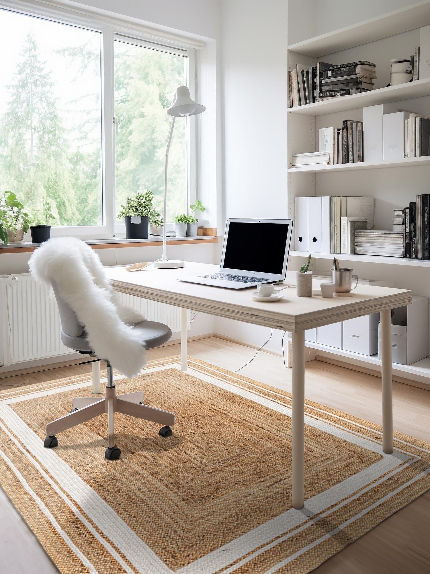 Natural and White 4' 1 x 6' 1 Braided Jute Rectangle Area Rug 100% Jute Hand Braided Natural Eco-Friendly Boho Style Carpet for Living Rooms Dining Office Space Dorms for Sale at Rug Engine