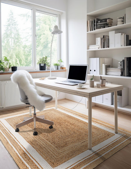 Natural and White 9' x 12' 2 Braided Jute Rectangle Area Rug 100% Jute Hand Braided Natural Eco-Friendly Boho Style Carpet for Living Rooms Dining Office Space Dorms for Sale at Rug Engine