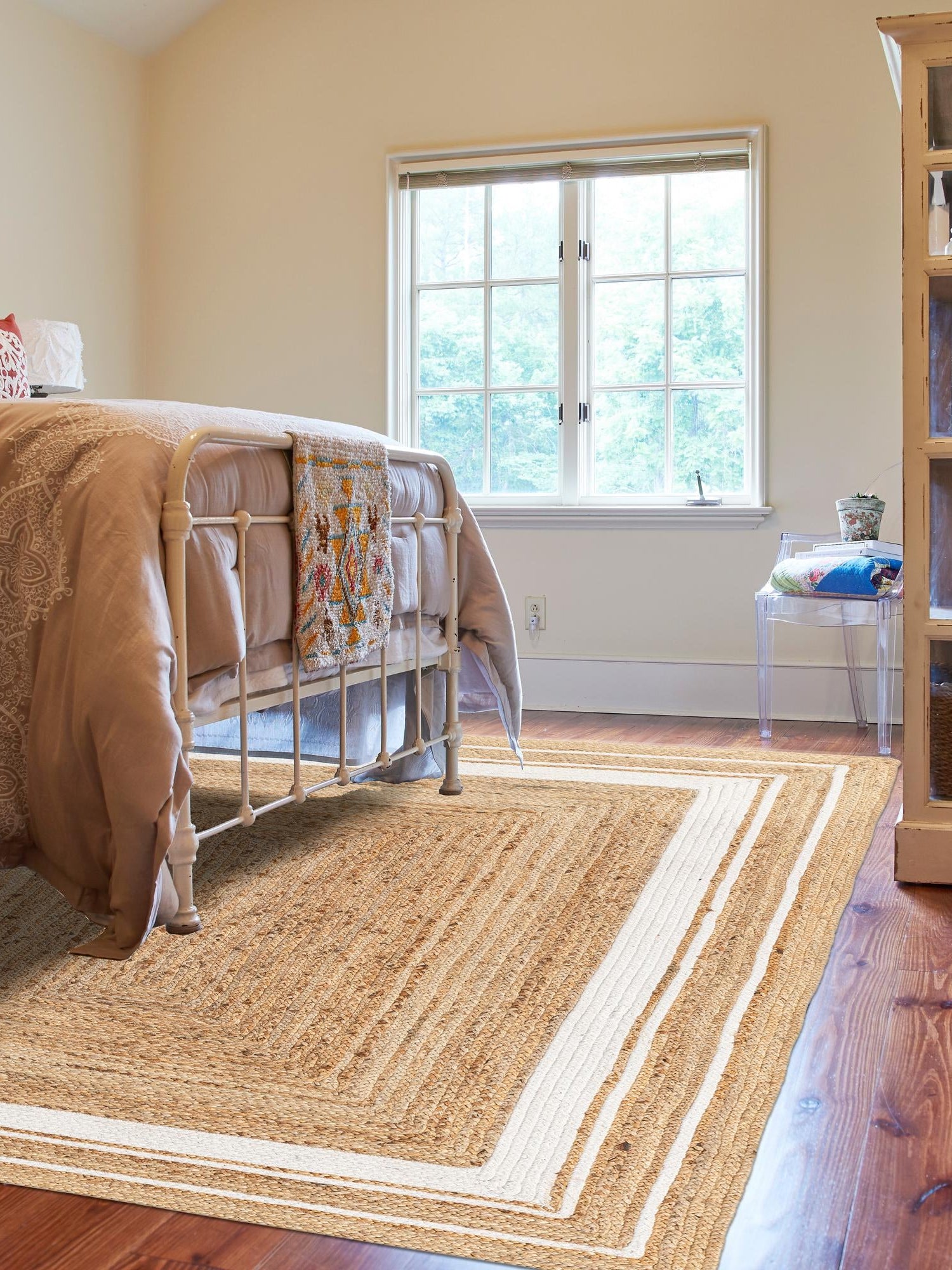 Natural and White 5' 1 x 8' Braided Jute Rectangle Area Rug 100% Jute Hand Braided Natural Eco-Friendly Boho Style Carpet for Living Rooms Dining Office Space Dorms for Sale at Rug Engine