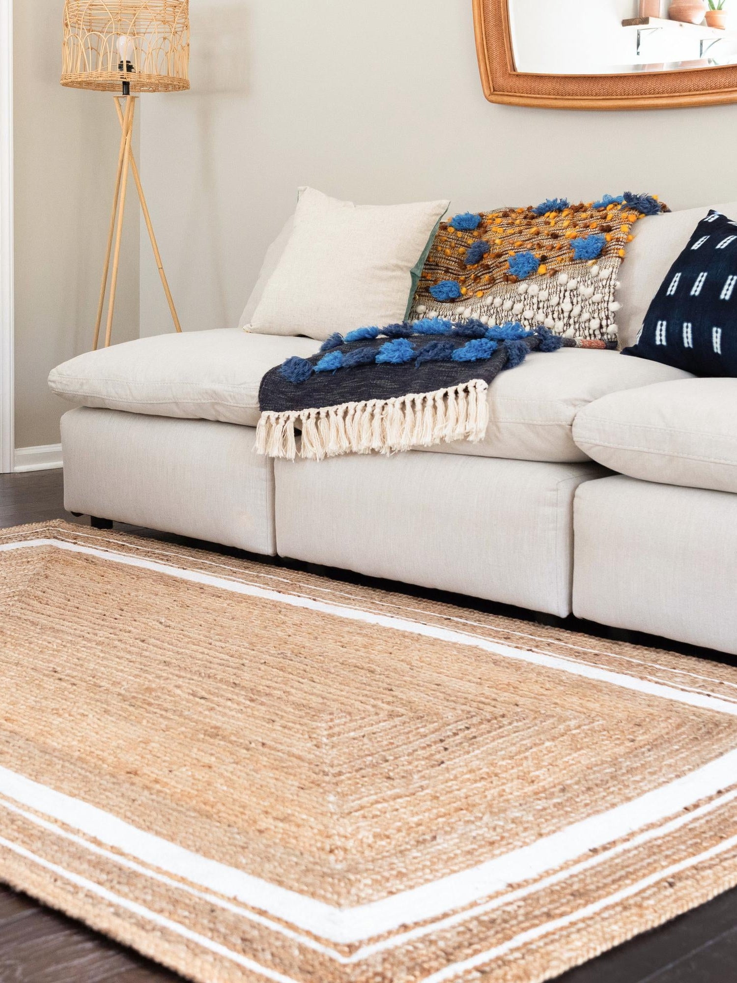 Natural and White 8' x 10' Braided Jute Rectangle Area Rug 100% Jute Hand Braided Natural Eco-Friendly Boho Style Carpet for Living Rooms Dining Office Space Dorms for Sale at Rug Engine