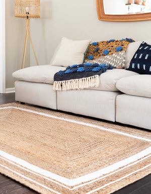 Natural and White 2' x 3' 1 Braided Jute Rectangle Area Rug 100% Jute Hand Braided Natural Eco-Friendly Boho Style Carpet for Living Rooms Dining Office Space Dorms for Sale at Rug Engine