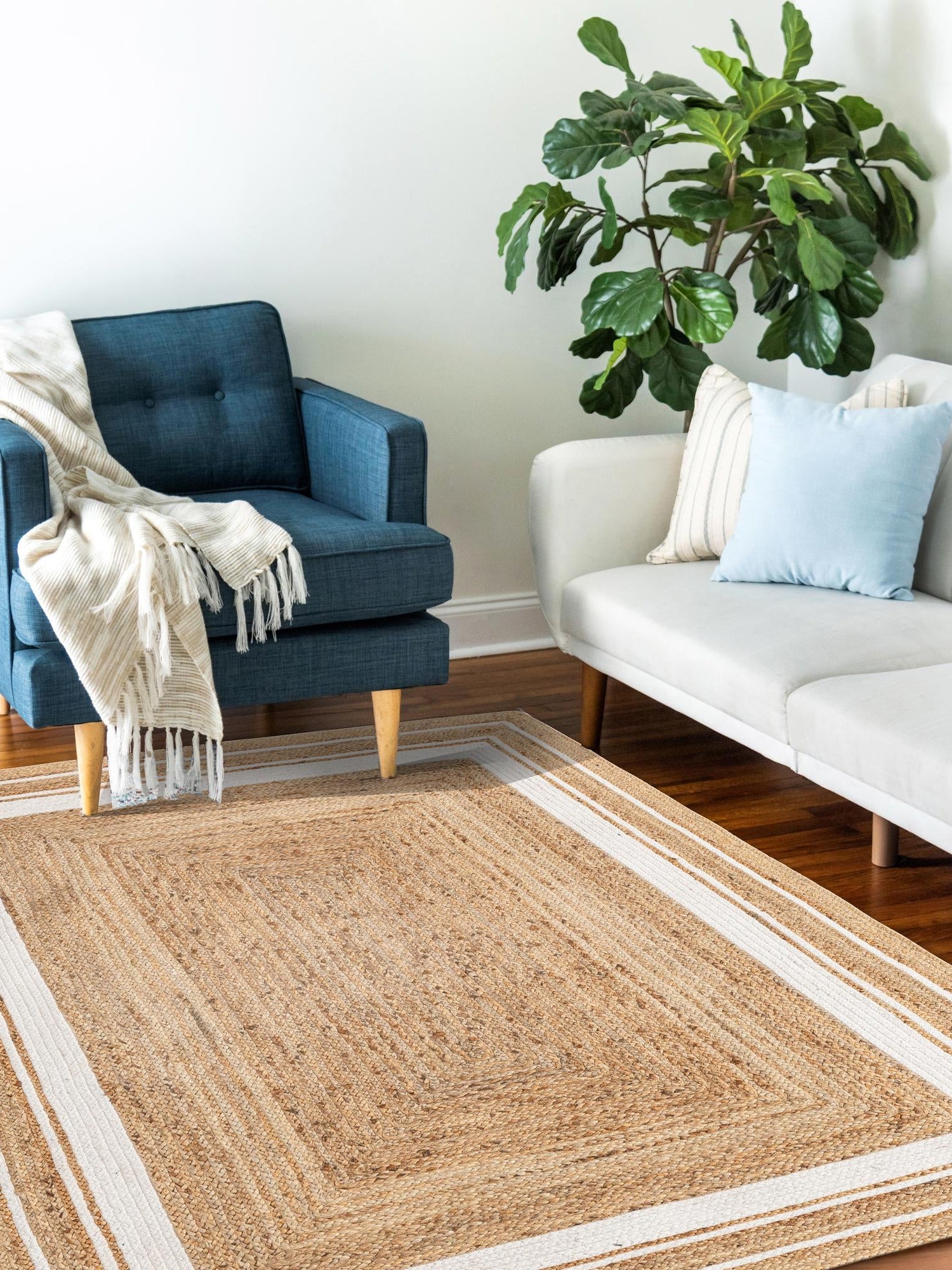 Natural and White 9' x 12' 2 Braided Jute Rectangle Area Rug 100% Jute Hand Braided Natural Eco-Friendly Boho Style Carpet for Living Rooms Dining Office Space Dorms for Sale at Rug Engine