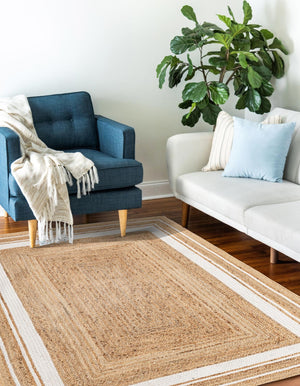 Natural and White 2' x 3' 1 Braided Jute Rectangle Area Rug 100% Jute Hand Braided Natural Eco-Friendly Boho Style Carpet for Living Rooms Dining Office Space Dorms for Sale at Rug Engine