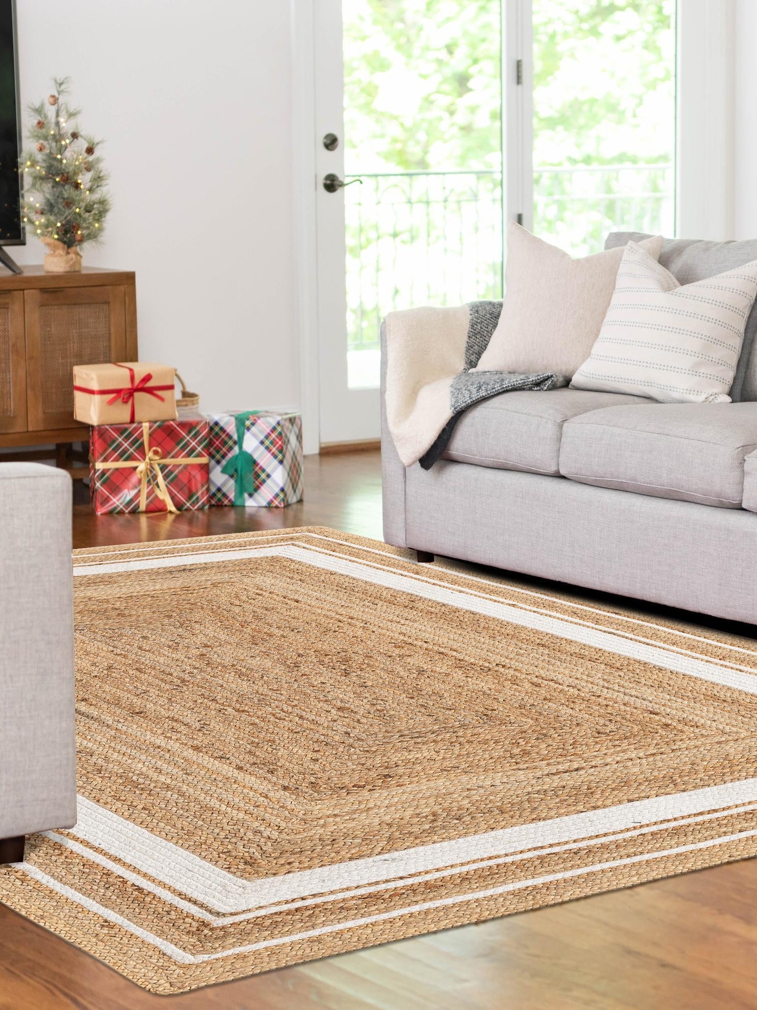 Natural and White 8' x 10' Braided Jute Rectangle Area Rug 100% Jute Hand Braided Natural Eco-Friendly Boho Style Carpet for Living Rooms Dining Office Space Dorms for Sale at Rug Engine