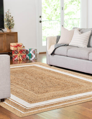 Natural and White 8' x 10' Braided Jute Rectangle Rug