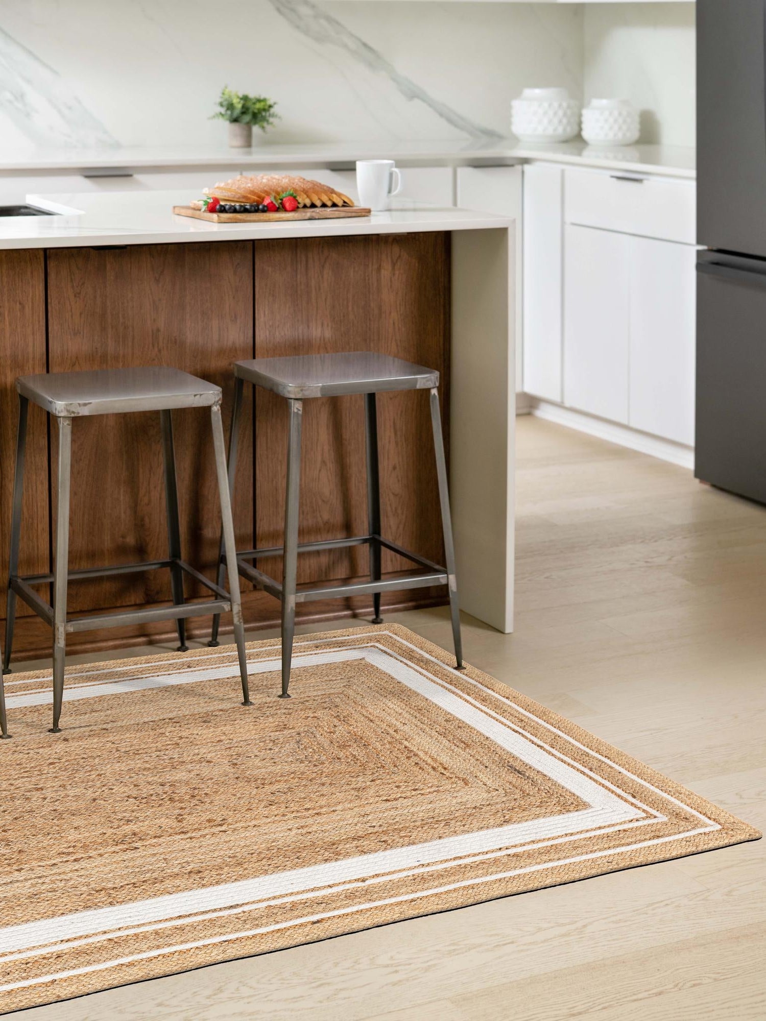 Natural and White 8' x 10' Braided Jute Rectangle Area Rug 100% Jute Hand Braided Natural Eco-Friendly Boho Style Carpet for Living Rooms Dining Office Space Dorms for Sale at Rug Engine