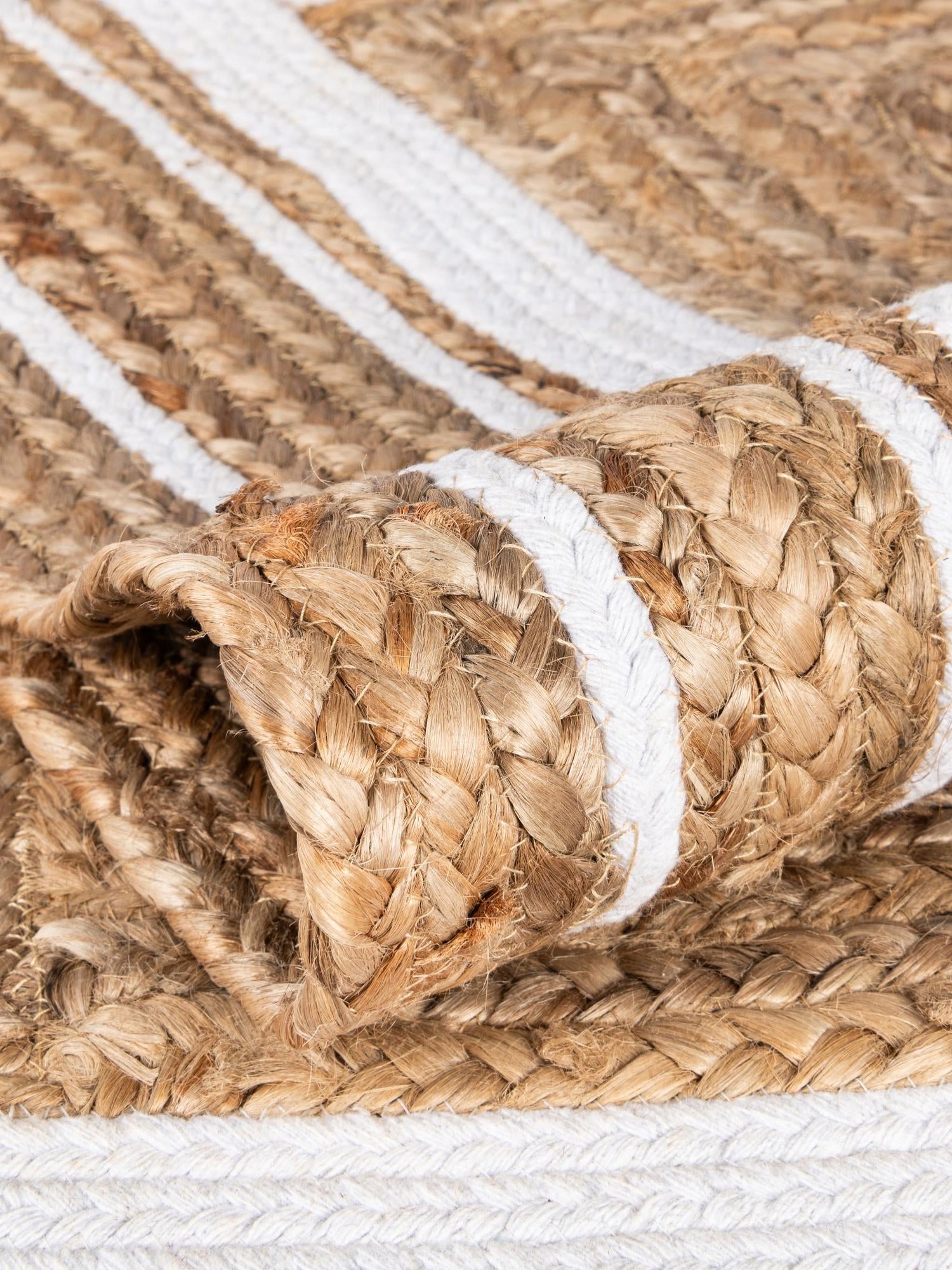 Natural and White 8' x 10' Braided Jute Rectangle Area Rug 100% Jute Hand Braided Natural Eco-Friendly Boho Style Carpet for Living Rooms Dining Office Space Dorms for Sale at Rug Engine