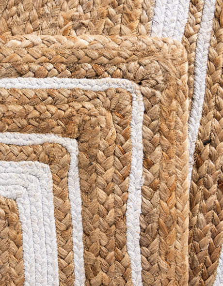 Natural and White 6' 1 x 9' Braided Jute Rectangle Area Rug 100% Jute Hand Braided Natural Eco-Friendly Boho Style Carpet for Living Rooms Dining Office Space Dorms for Sale at Rug Engine