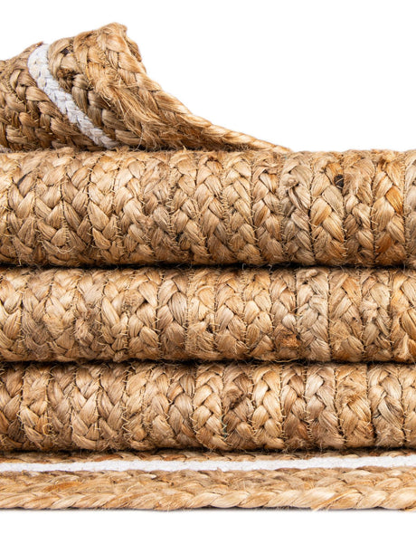 Natural and White 6' 1 x 9' Braided Jute Rectangle Area Rug 100% Jute Hand Braided Natural Eco-Friendly Boho Style Carpet for Living Rooms Dining Office Space Dorms for Sale at Rug Engine
