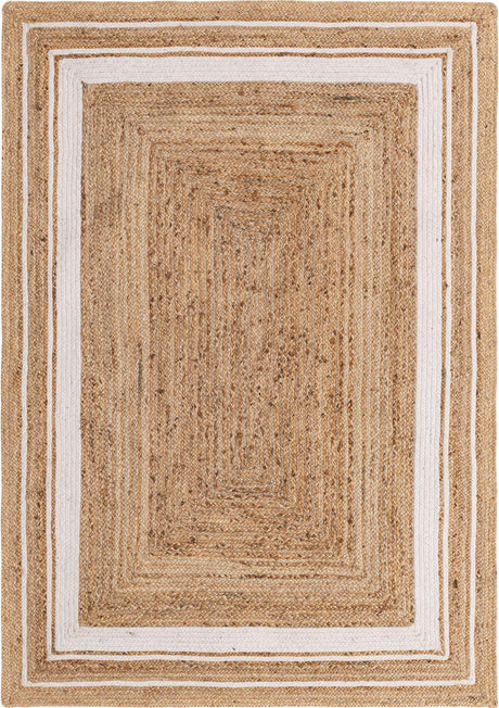 Natural and White 5' 1 x 8' Braided Jute Rectangle Rug