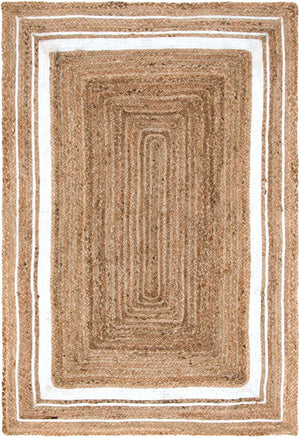 Natural and White 4' 1 x 6' 1 Braided Jute Rectangle Rug