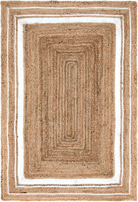Natural and White 4' 1 x 6' 1 Braided Jute Rectangle Rug