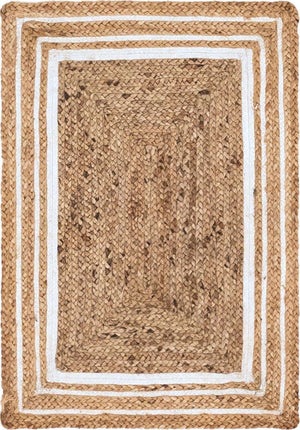 Natural and White 2' x 3' 1 Braided Jute Rectangle Area Rug 100% Jute Hand Braided Natural Eco-Friendly Boho Style Carpet for Living Rooms Dining Office Space Dorms for Sale at Rug Engine
