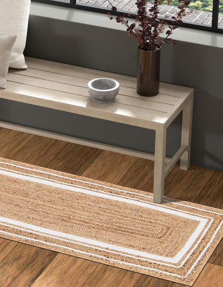 Natural and White 2' 6 x 6' 1 Braided Jute Runner Area Rug 100% Jute Hand Braided Natural Eco-Friendly Boho Style Carpet for Living Rooms Dining Office Space Dorms for Sale at Rug Engine