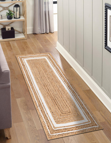 Natural and White 2' 6 x 6' 1 Braided Jute Runner Area Rug 100% Jute Hand Braided Natural Eco-Friendly Boho Style Carpet for Living Rooms Dining Office Space Dorms for Sale at Rug Engine