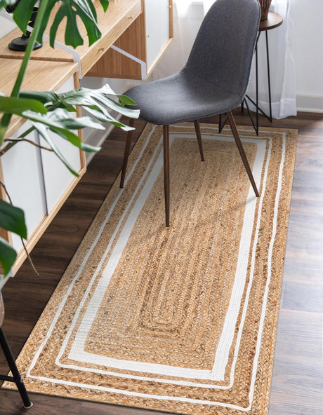 Natural and White 2' 6 x 6' 1 Braided Jute Runner Area Rug 100% Jute Hand Braided Natural Eco-Friendly Boho Style Carpet for Living Rooms Dining Office Space Dorms for Sale at Rug Engine