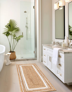 Natural and White 2' 6 x 6' 1 Braided Jute Runner Rug