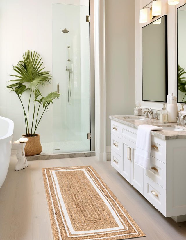 Natural and White 2' 6 x 6' 1 Braided Jute Runner Rug