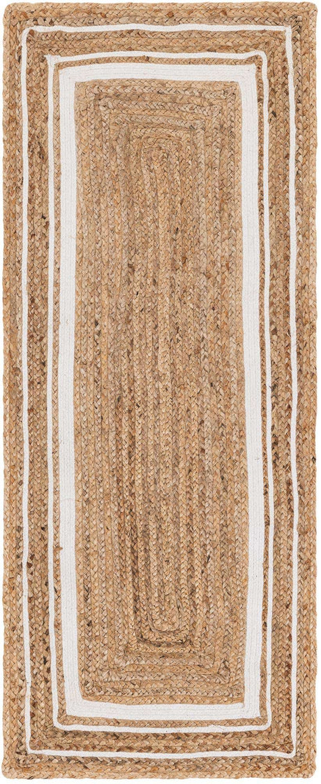 Natural and White 2' 6 x 6' 1 Braided Jute Runner Rug