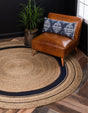 Natural and Navy Blue 3' 3 x 3' 3 Braided Jute Round Rug