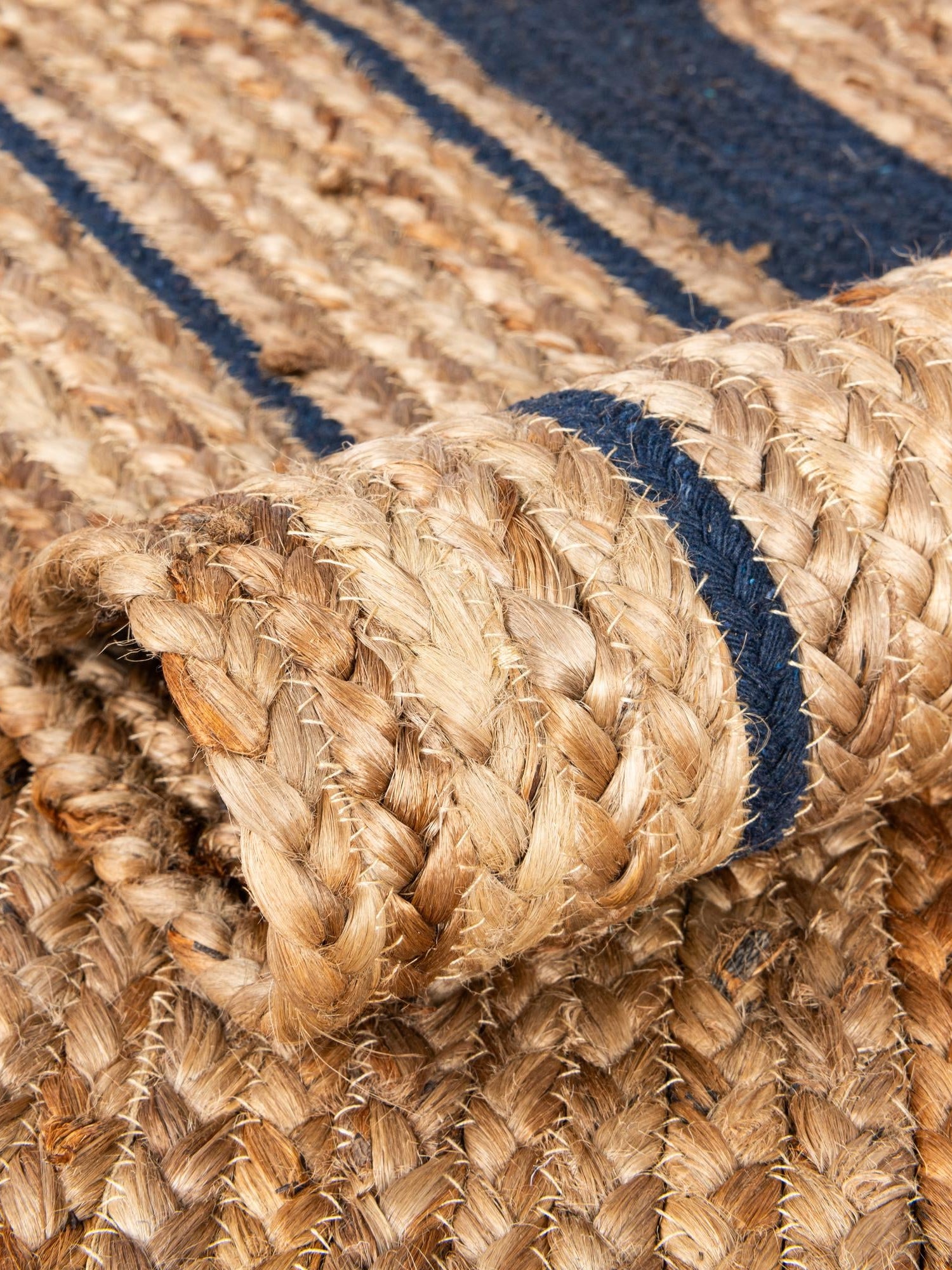 Natural and Navy Blue 3' 3 x 3' 3 Braided Jute Round Area Rug 100% Jute Hand Braided Natural Eco-Friendly Boho Style Carpet for Living Rooms Dining Office Space Dorms for Sale at Rug Engine
