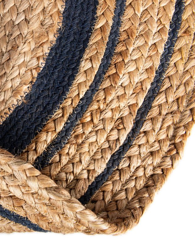 Natural and Navy Blue 8' x 8' Braided Jute Round Rug