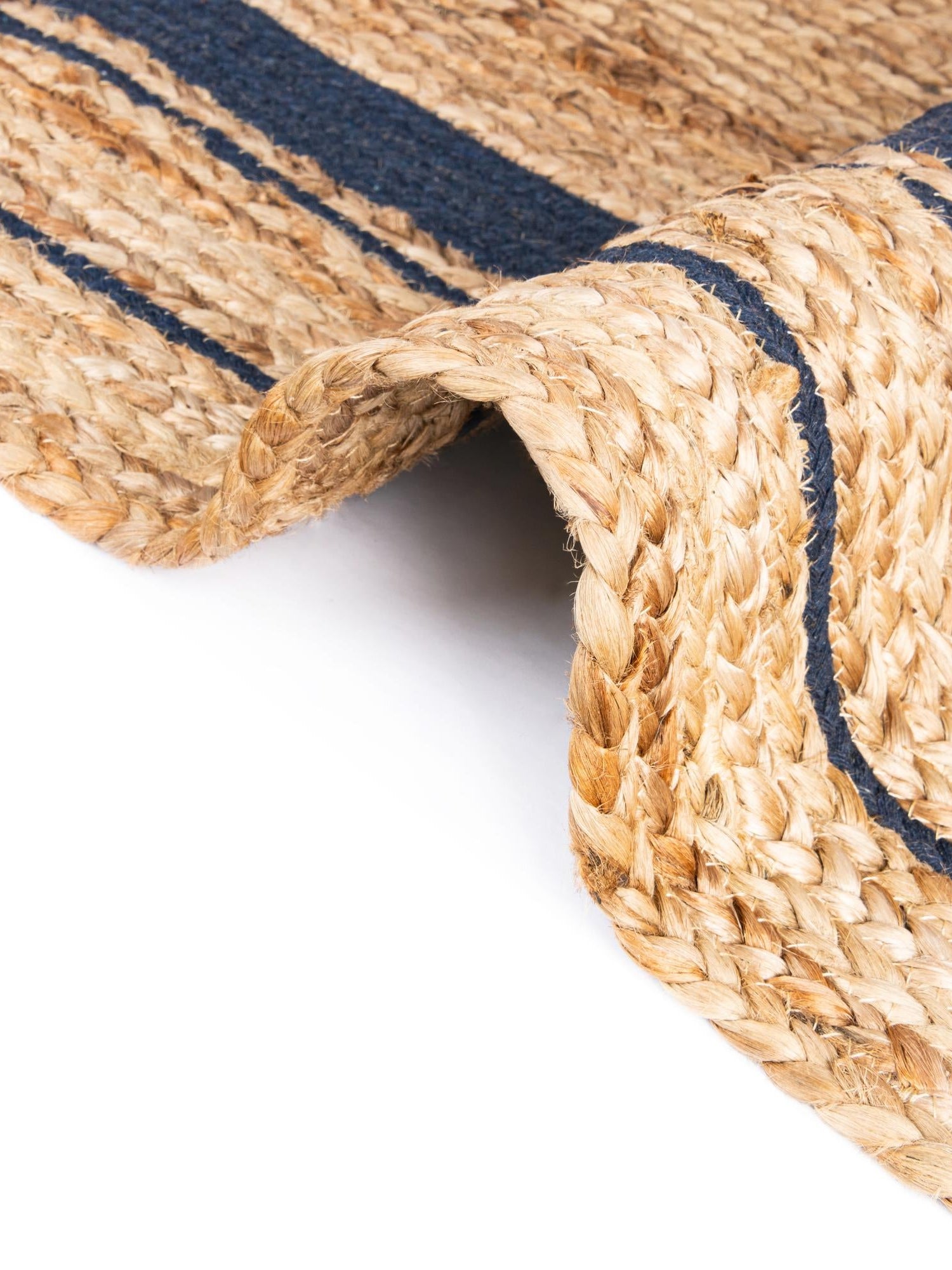 Natural and Navy Blue 8' x 8' Braided Jute Round Area Rug 100% Jute Hand Braided Natural Eco-Friendly Boho Style Carpet for Living Rooms Dining Office Space Dorms for Sale at Rug Engine