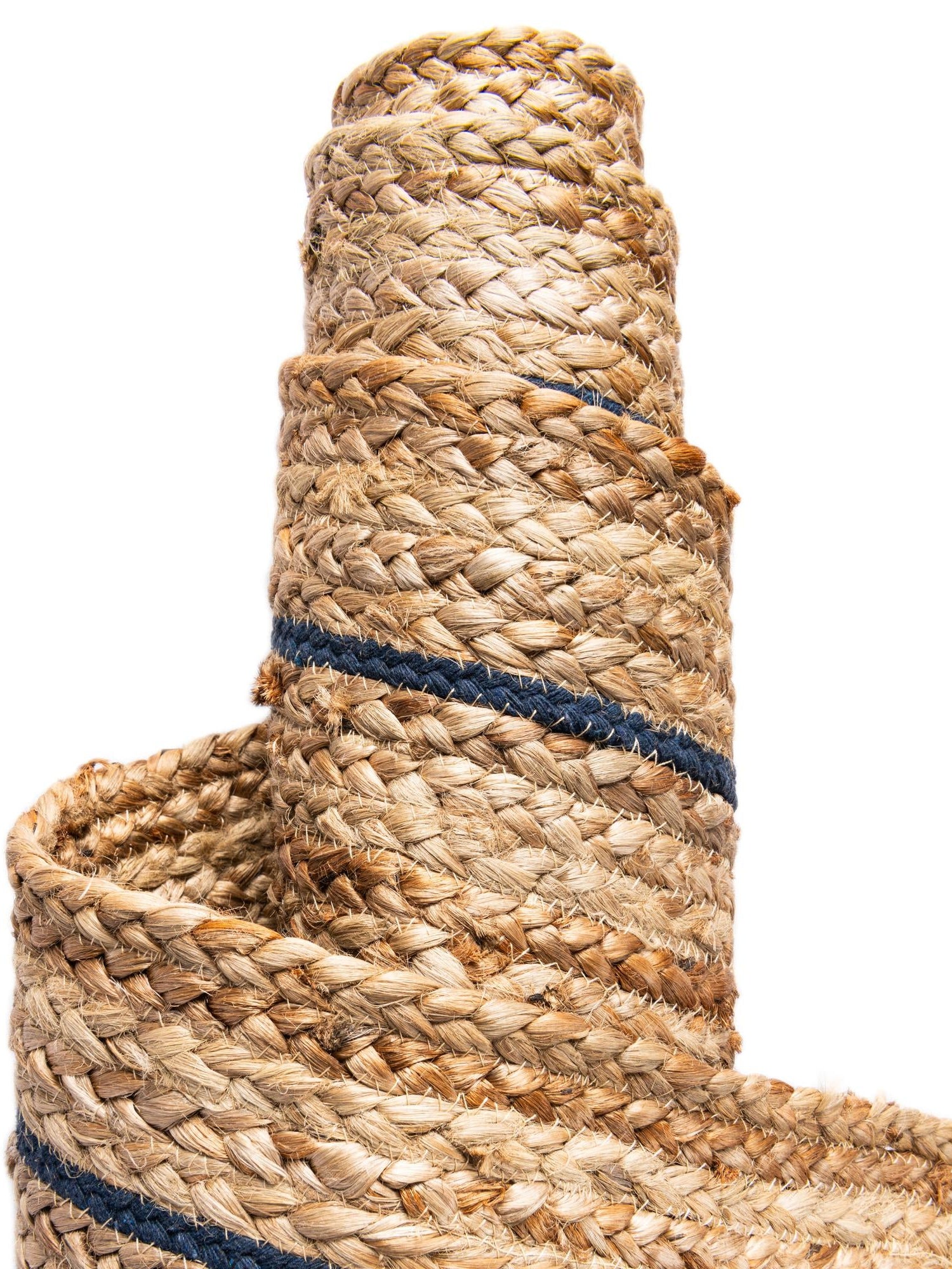Natural and Navy Blue 8' x 8' Braided Jute Round Area Rug 100% Jute Hand Braided Natural Eco-Friendly Boho Style Carpet for Living Rooms Dining Office Space Dorms for Sale at Rug Engine