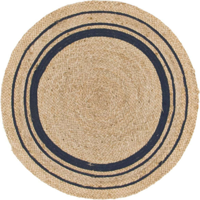 Natural and Navy Blue 3' 3 x 3' 3 Braided Jute Round Rug