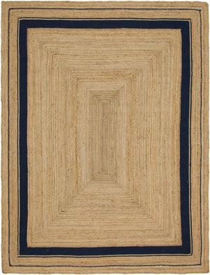 Natural and Navy Blue 9' x 12' 2 Braided Jute Rectangle Rug