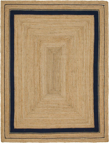 Natural and Navy Blue 9' x 12' 2 Braided Jute Rectangle Rug