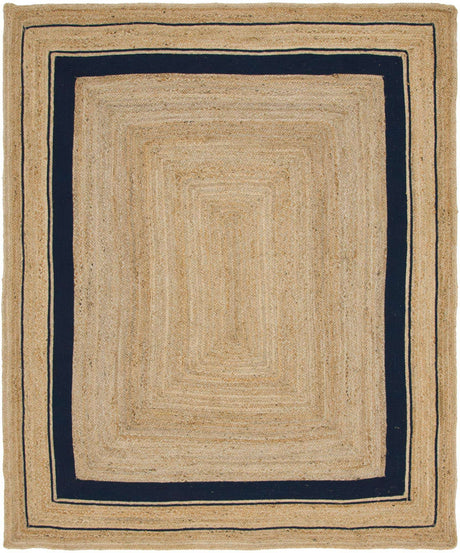 Natural and Navy Blue 8' x 10' Braided Jute Rectangle Rug