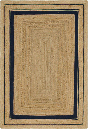 Natural and Navy Blue 6' 1 x 9' Braided Jute Rectangle Rug