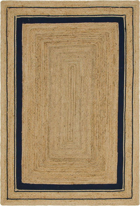Natural and Navy Blue 6' 1 x 9' Braided Jute Rectangle Rug